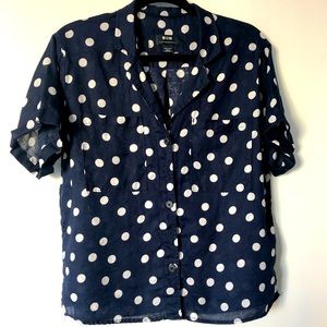 Navy Short-sleeve Polka Dot Buttondown
